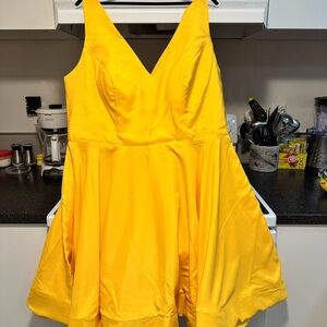 Yellow Deep V Cut Dress: